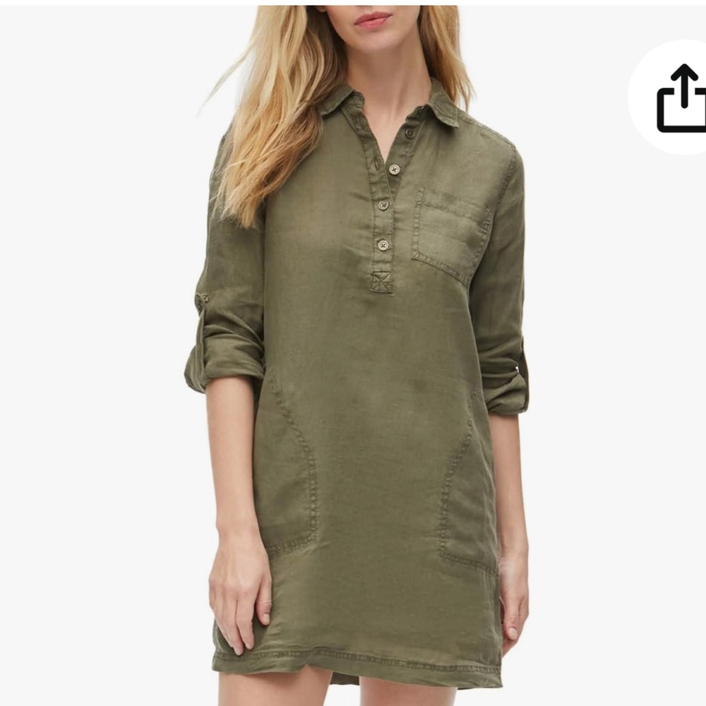 Michael Stars LA Large Dress Army Green Utility Button-Up mid thigh Linen